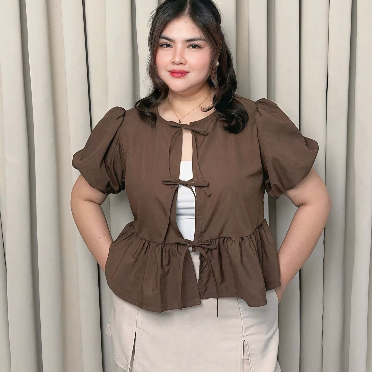 Ysabel Ribbon Embellished top Mid size to Plus size