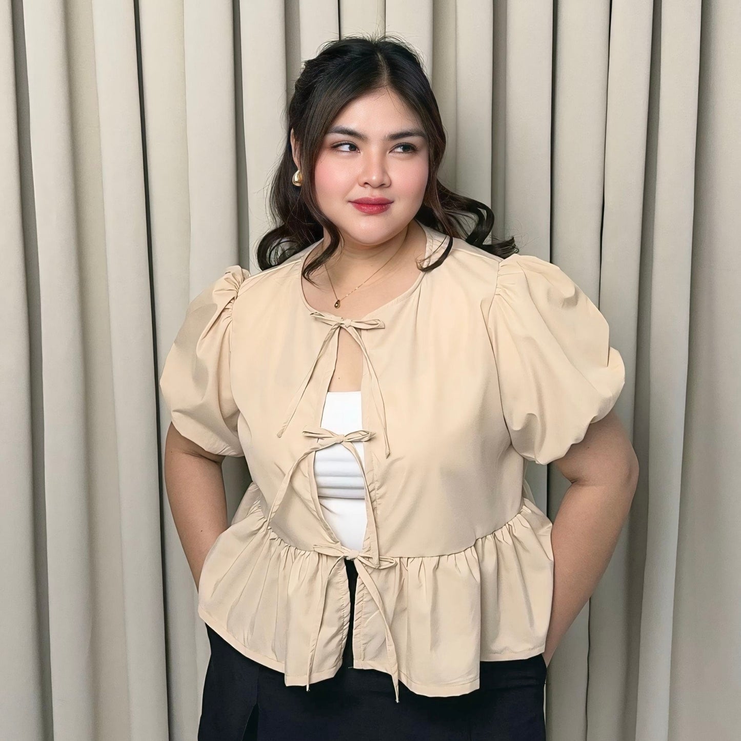 Ysabel Ribbon Embellished top Mid size to Plus size