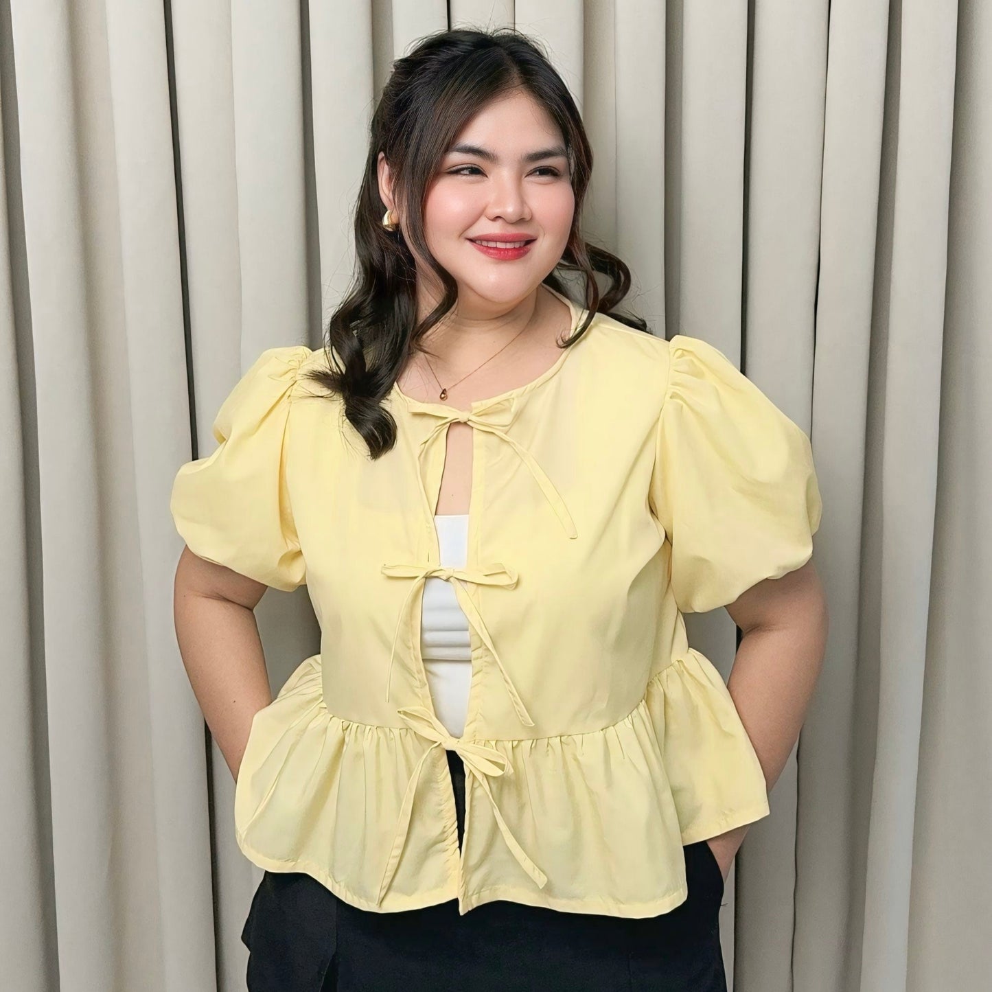 Ysabel Ribbon Embellished top Mid size to Plus size