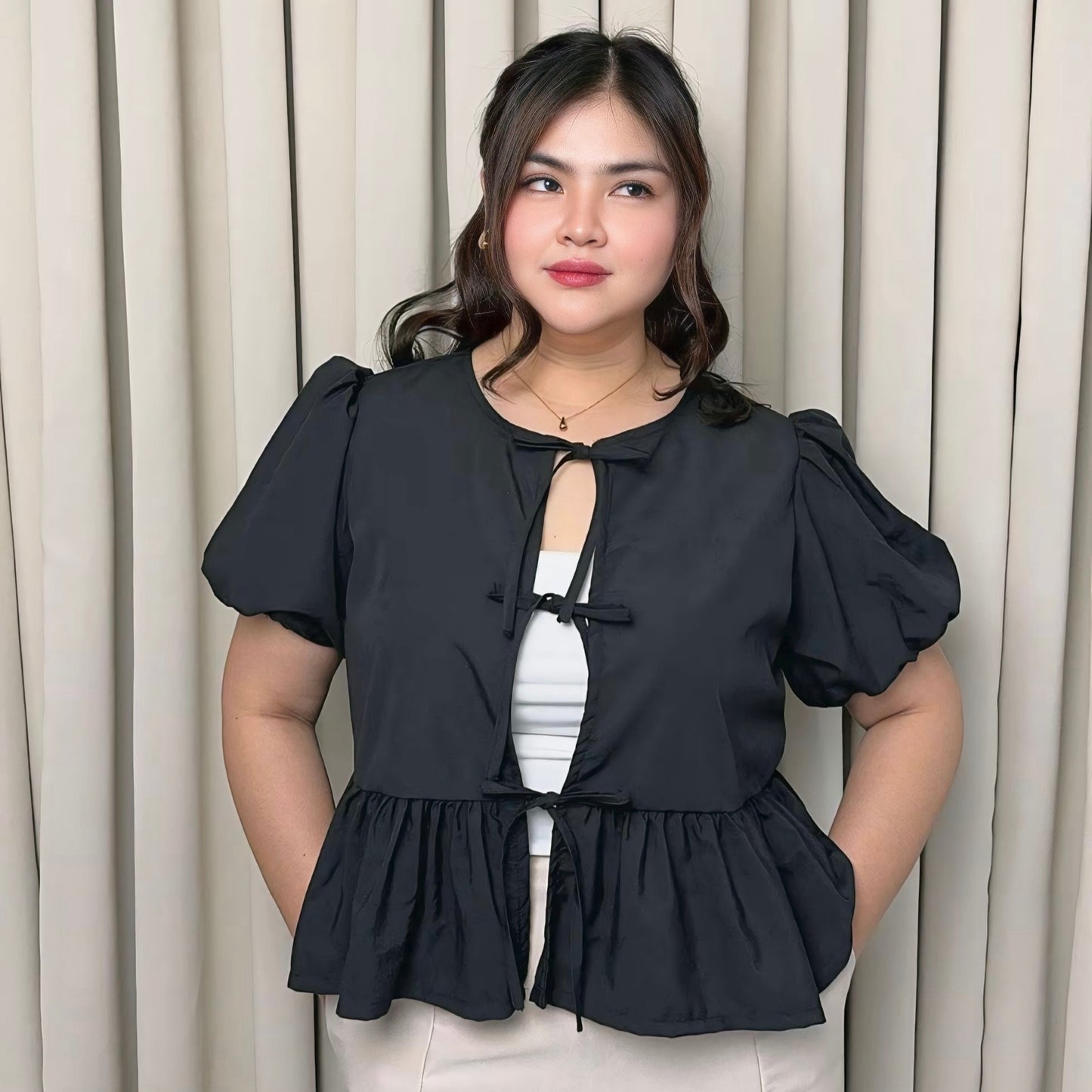 Ysabel Ribbon Embellished top Mid size to Plus size