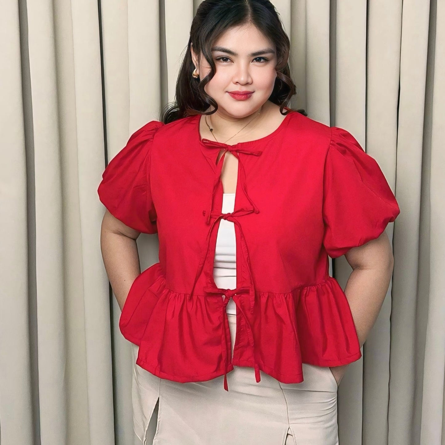 Ysabel Ribbon Embellished top Mid size to Plus size